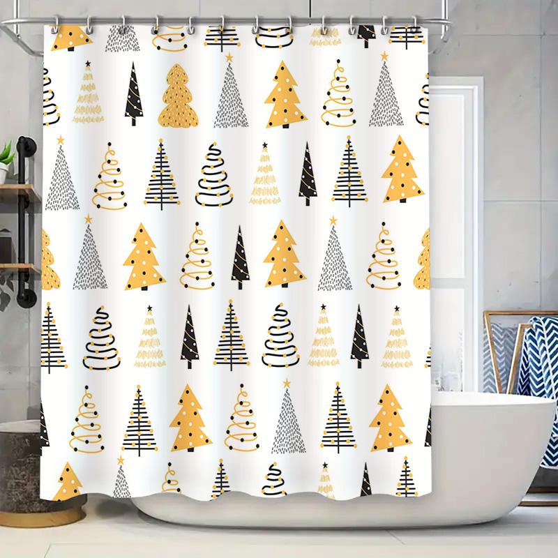 

Modern Christmas Tree Design Shower Curtain with 3D Embroidery White Bathroom Decor for Home 90x180cm