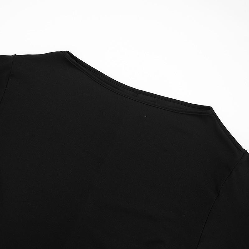 Y25TP365 Women's One-Shoulder Batwing Sleeve Waist-Cinched Solid Color Autumn Pullover Top