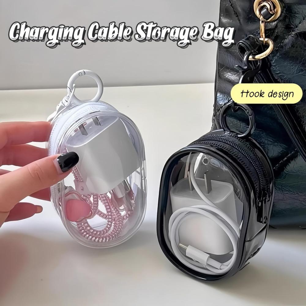 Clear Storage Box with Keychain – 1PCS Portable Small Organizer Bag for Headphones, Charging Cables, Jewelry & Accessories
