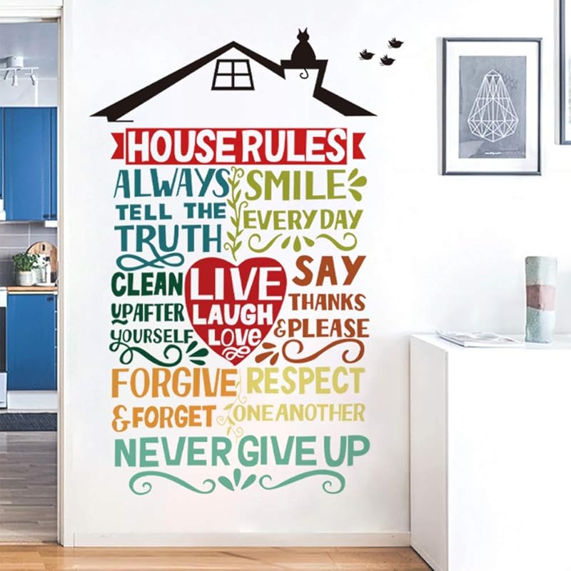 Runtoo Family Saying Wall Art Stickers Inspirational Quotes Wall Decals Living Room Bedroom Home Decor House Rules