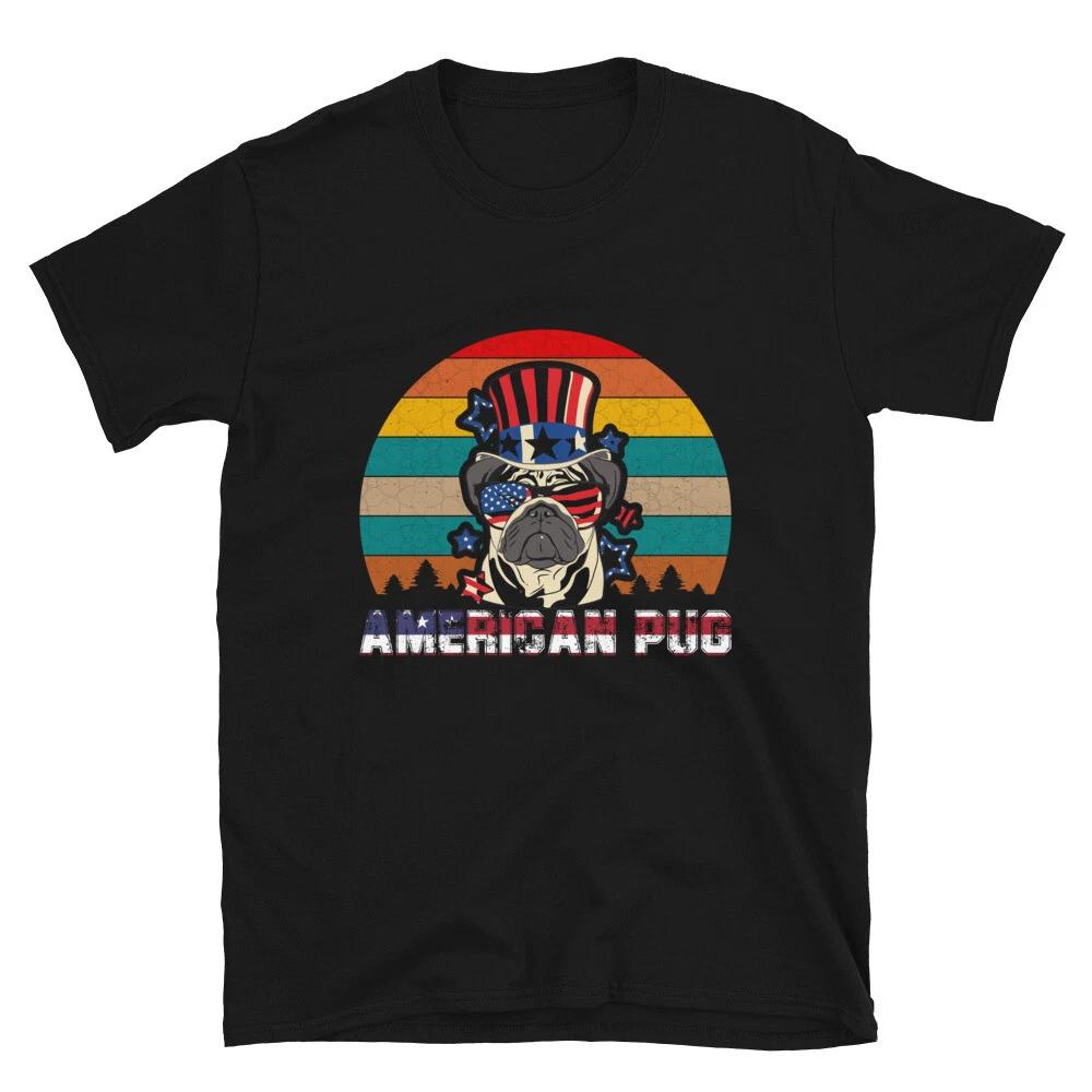 American Pug July 4th of July USA US Flag T-Shirt S