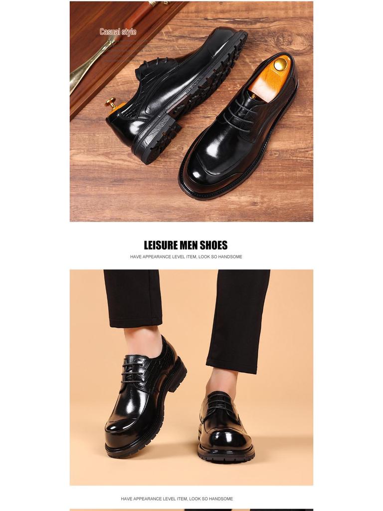 Men's Genuine Leather Business Casual Thick Sole Shoes for Autumn/Winter