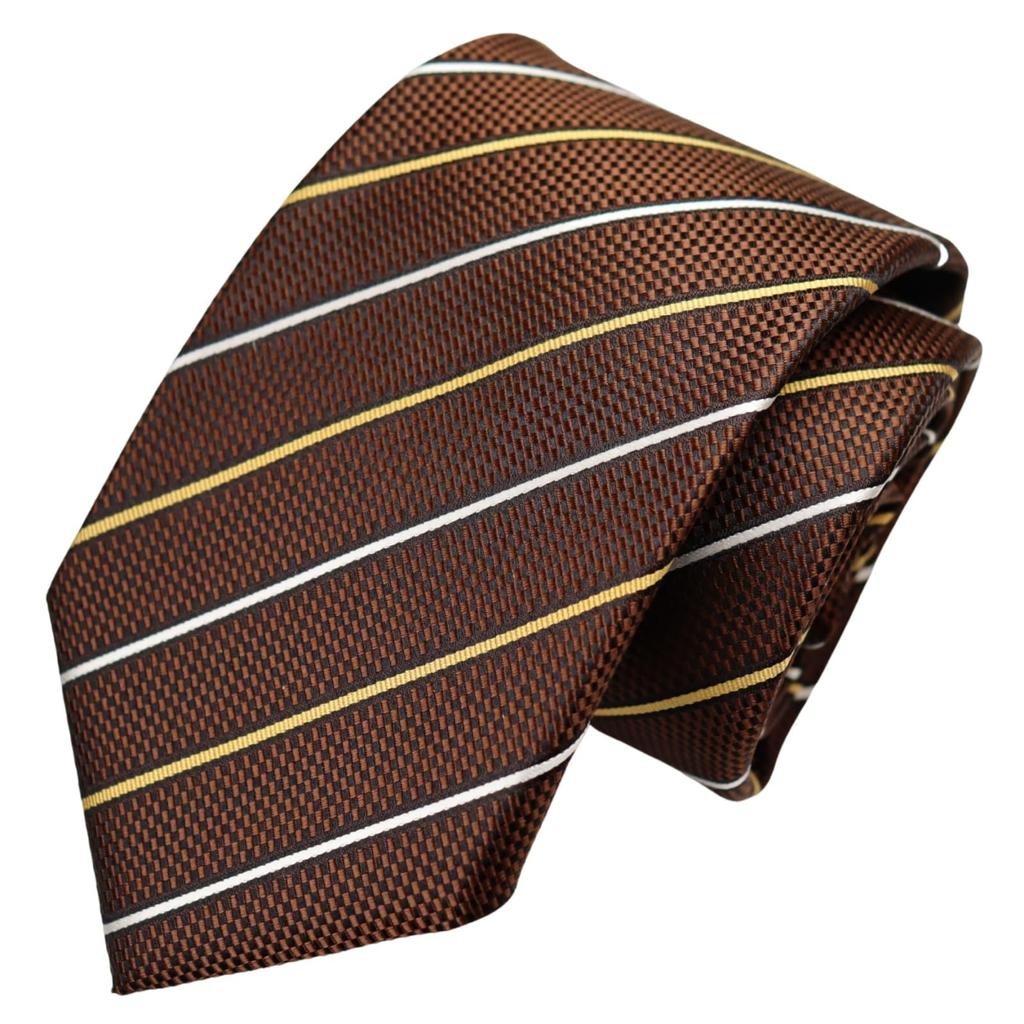 Wrinkle-resistant, bonded fabric with lining for added volume. Made in Japan. MICHIKO LONDON KOSHINO brand tie. Striped pattern, 100% silk, unisex.