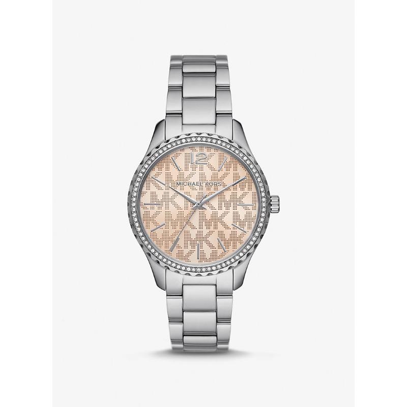 

Часы Michael Kors Layton с паве, серебристый тон, логотип, MK7298 серебряный