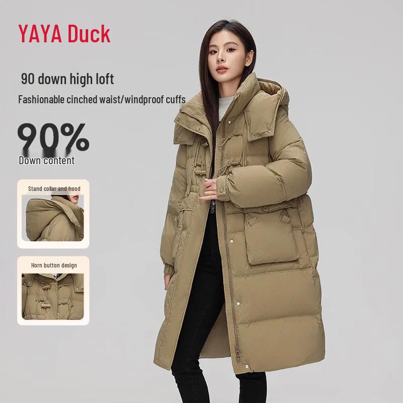 YAYA Women's 2025 Winter Mid-Length Hooded Down Jacket