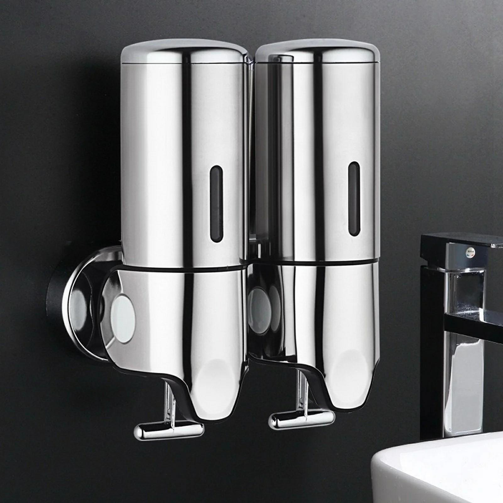 

1000ml Stainless Steel Double Head Soap Dispenser Manual Push Shampoo Body Wash Soap Container Type A