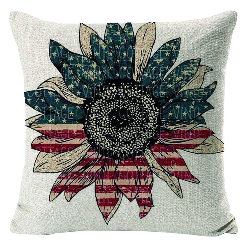 New American Independence Day Pillow Stars and Stripes Cushion Pillow Cover Festive Red and Blue Printed Letters One Piece