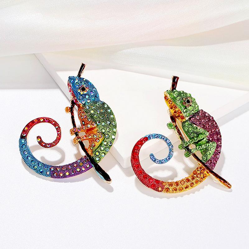 Chamäleon Tier Eidechse Broschen Pins Mehrfarbiger Schmuck Kreatives Geschenk für Frauen Mode Büro Outfit Highlight