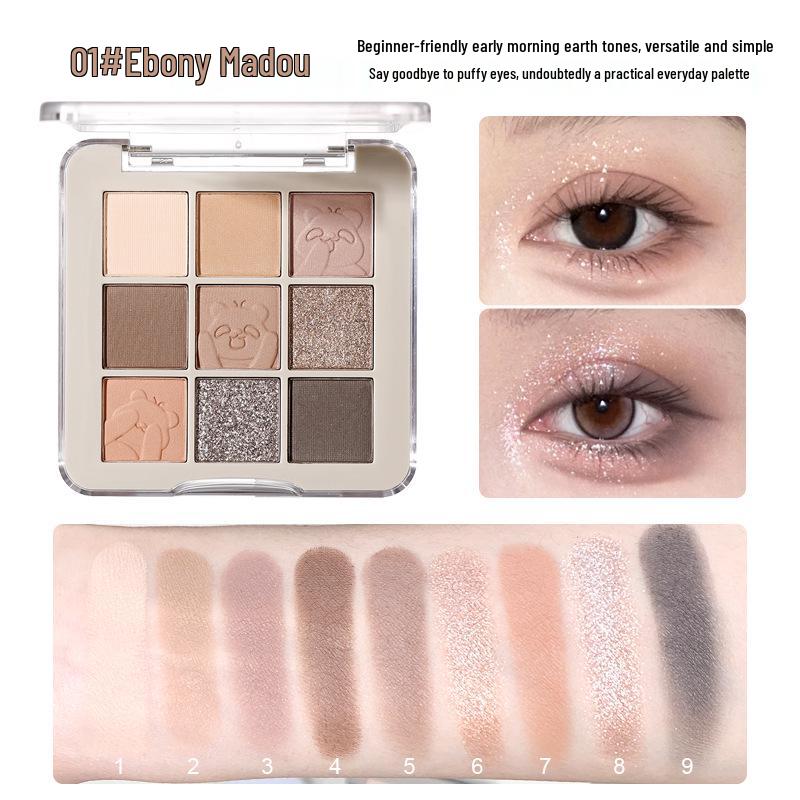 

xixi Bear Di Rongrong Nine-Color Eyeshadow: Natural Matte & Shimmer, Beginner-Friendly