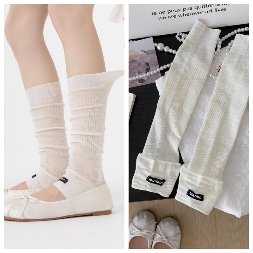 Ballet-Style Over-the-Knee Thin Summer Socks for Women - Solid Color, Calf-Slimming, Double-Needle Scrunch Design