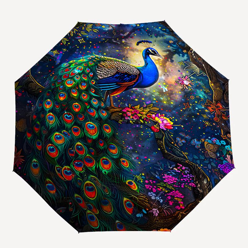Peacock,Fantasy Automatic Folding Umbrella 8 rib Lightweight Design, Durable Iron Frame, Compact and Portable, Perfect Gift for Birthday,