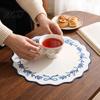 Heat Resistant Table Mats for Hot Dishes Embroidered Round Placemat, 15 Inch Scalloped Leaf Bow Embroidery Durable Fabric Kitchen Washable Insulation