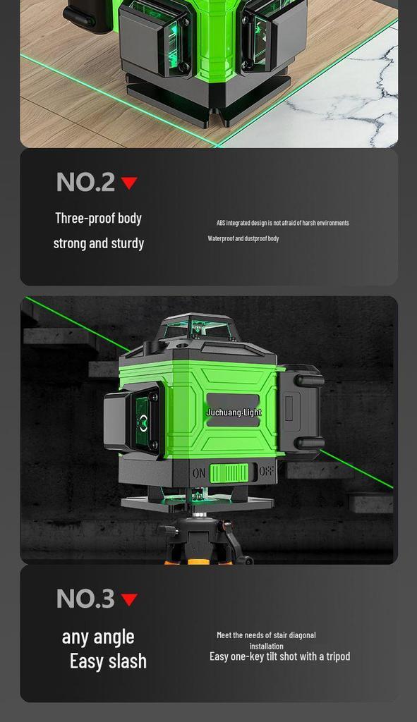 16-Line Green & Blue Laser Level: High Precision, Brightness, Floor-Adhering Infrared Water Level Measurement Tool