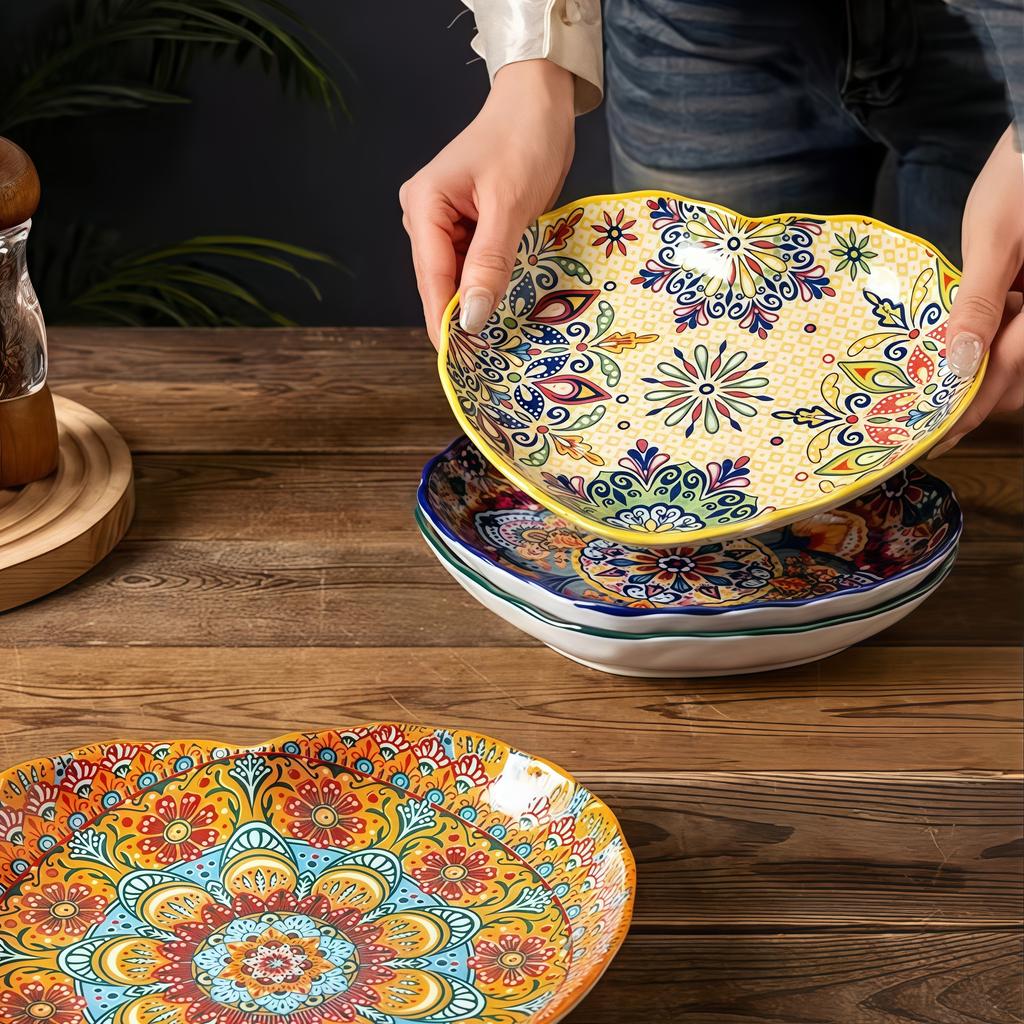 Bohemian Ceramic Love Plate High Value Household Creative Vegetable Plate Fruit Plate Steak Plate All Season Applicable Tablewar