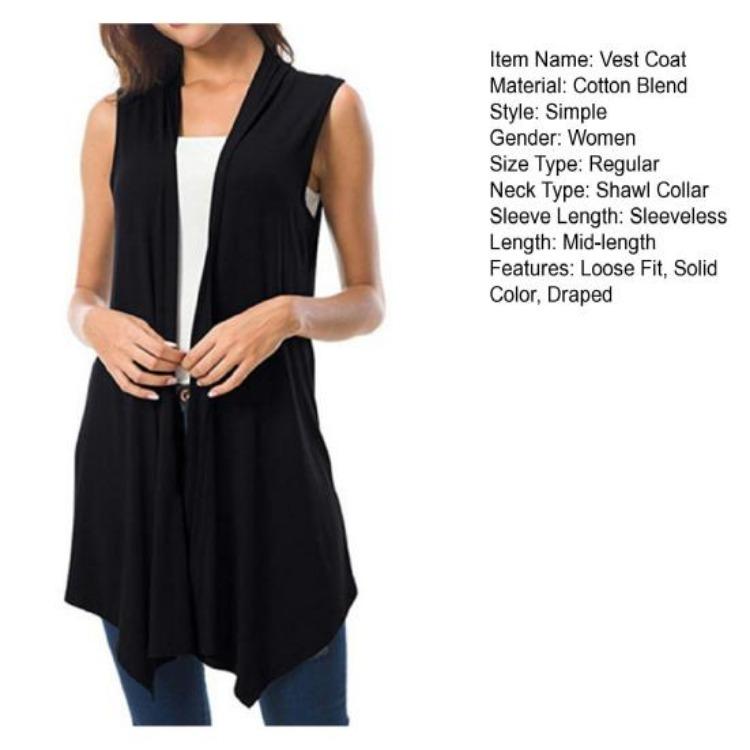 Sommer Damen Ärmellose Leichte Strickjacke Weste Einfarbig Offen Vorne Drapierter Mittellanger Asymmetrischer Saum Weste Mantel
