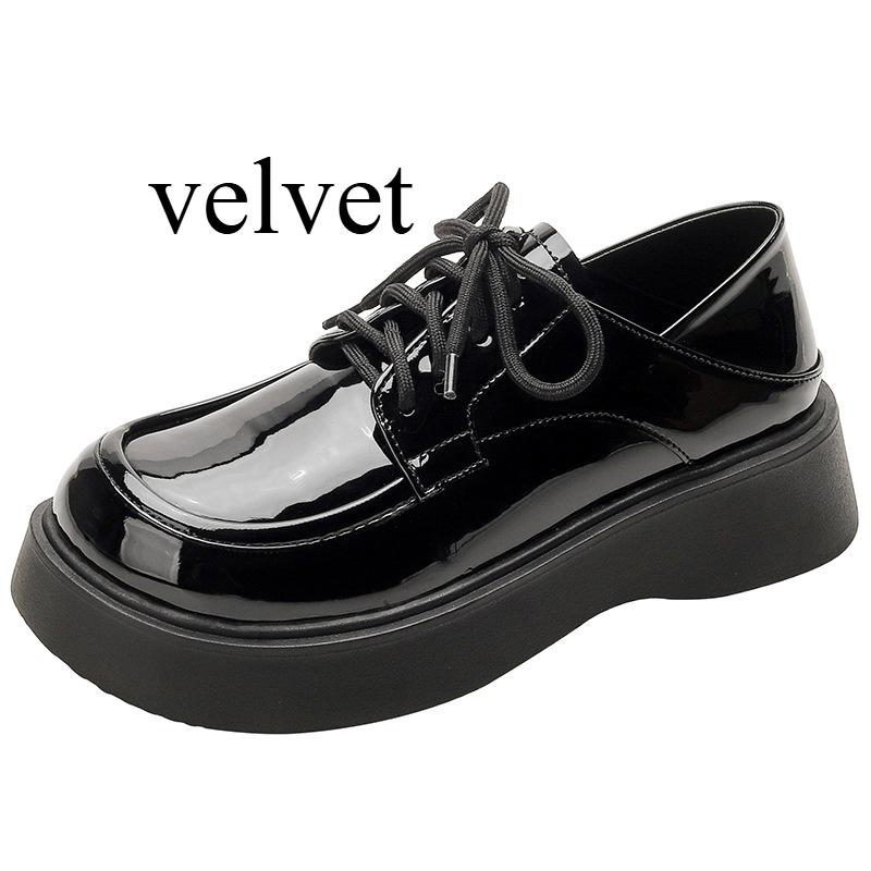 

Лоферы в британском стиле для женщин, новые туфли на толстой подошве со шнуровкой для весны и осени, черные кожаные туфли, ретро-туфли Мэри Джейн 40