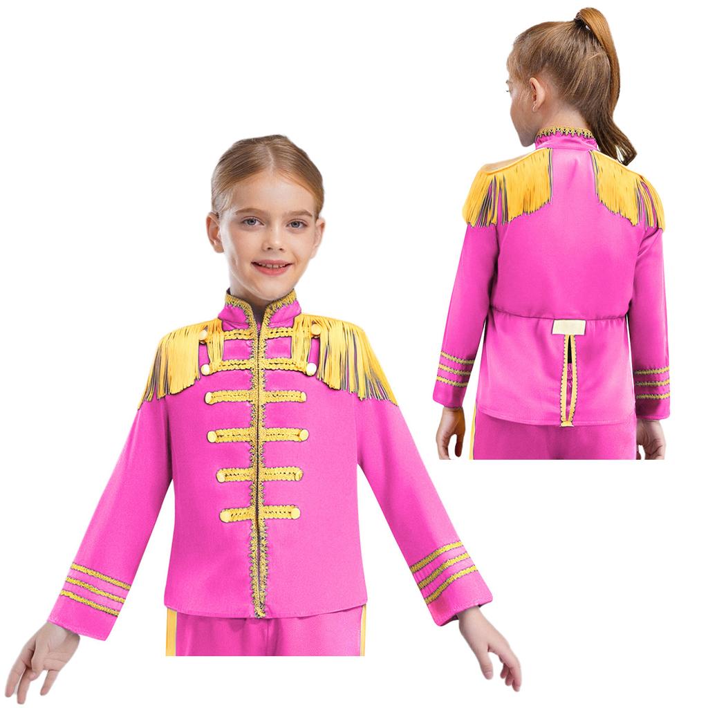 Kids Rock Band Cosplay Outfit - 1960s British Star Gold Lace Long Sleeve Shirt for Music Theme Party