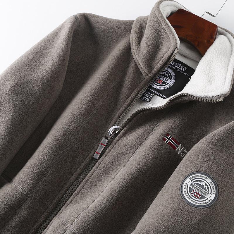 Norwegian Men's Plus-Size Double-Layer Fleece Jacket - Cold-Resistant, Warm, Stand-Up Collar