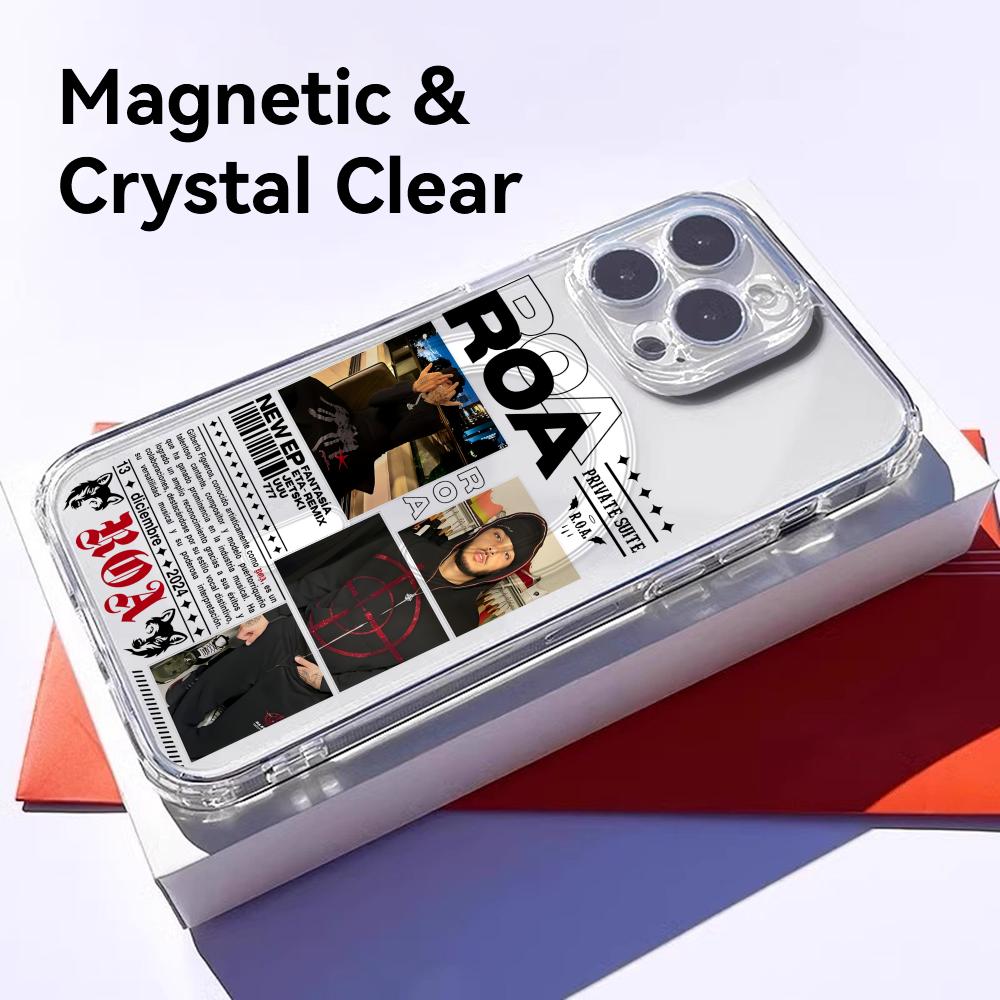 Rapper R-Roa Phone Case For iPhone 17 16 15 14 13 12 Pro Max Plus With Magnetic Crystal Clear Case Wireless Charge