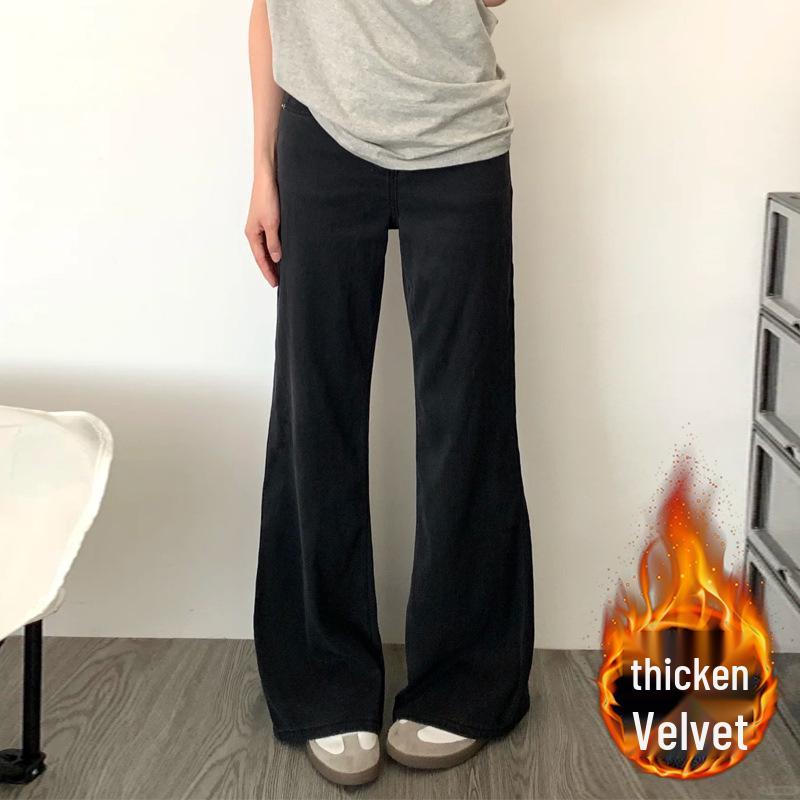 Women's Plus Size Fleece-Lined Micro Flare Jeans: Winter Slimming Loose Wide Leg Pants