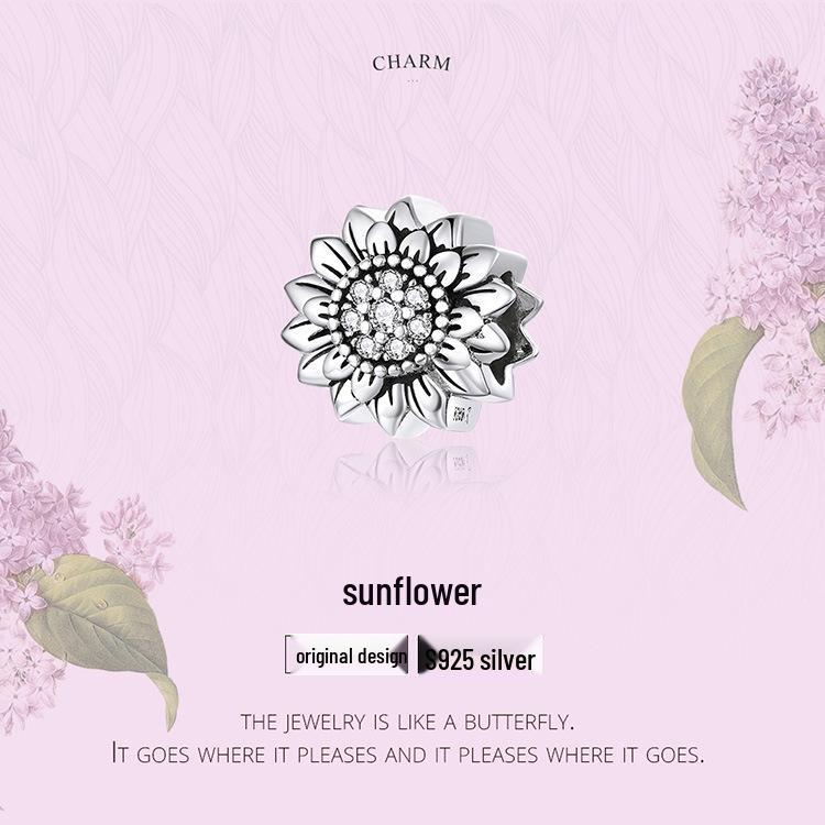 Vintage Oxidized Silver Sunflower Beads for DIY Bracelets - SCC1507