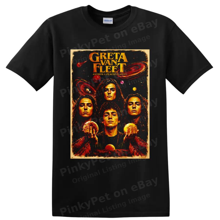 Greta Van Fleet T Shirt Psychedelic Cosmic Portrait Rock Band Concert Art Tee