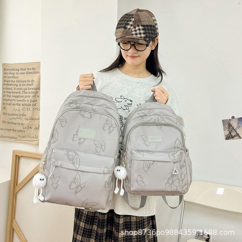 Schoolbag Japanese Ins Wind Butterfly Backpack Female, Junior High School Girls Student Schoolbag Large Capacity Travel Light Backpack