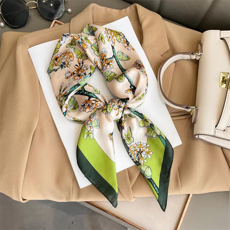 2024 Luxury Square Silk Scarf for Women Hijab Hair Bands Neckerchief Female Satin Shawl Ribbon Headband Fashion Wraps Bandana