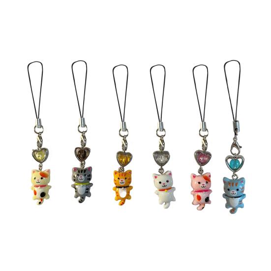 1/6Pcs Keychain Heart Cat Styling Design Keyring Phone Decoration Kitty Phone Charm Multifunctional Charm Key Holder