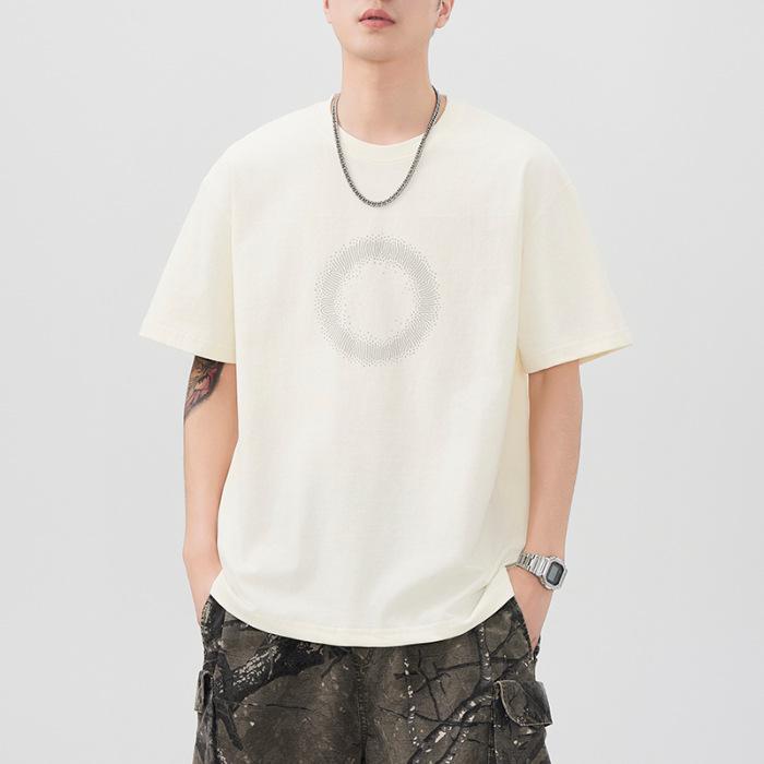 Summer Heavyweight 260g Printed Short-sleeved T-shirt for Men's Loose Japanese Casual T-shirt