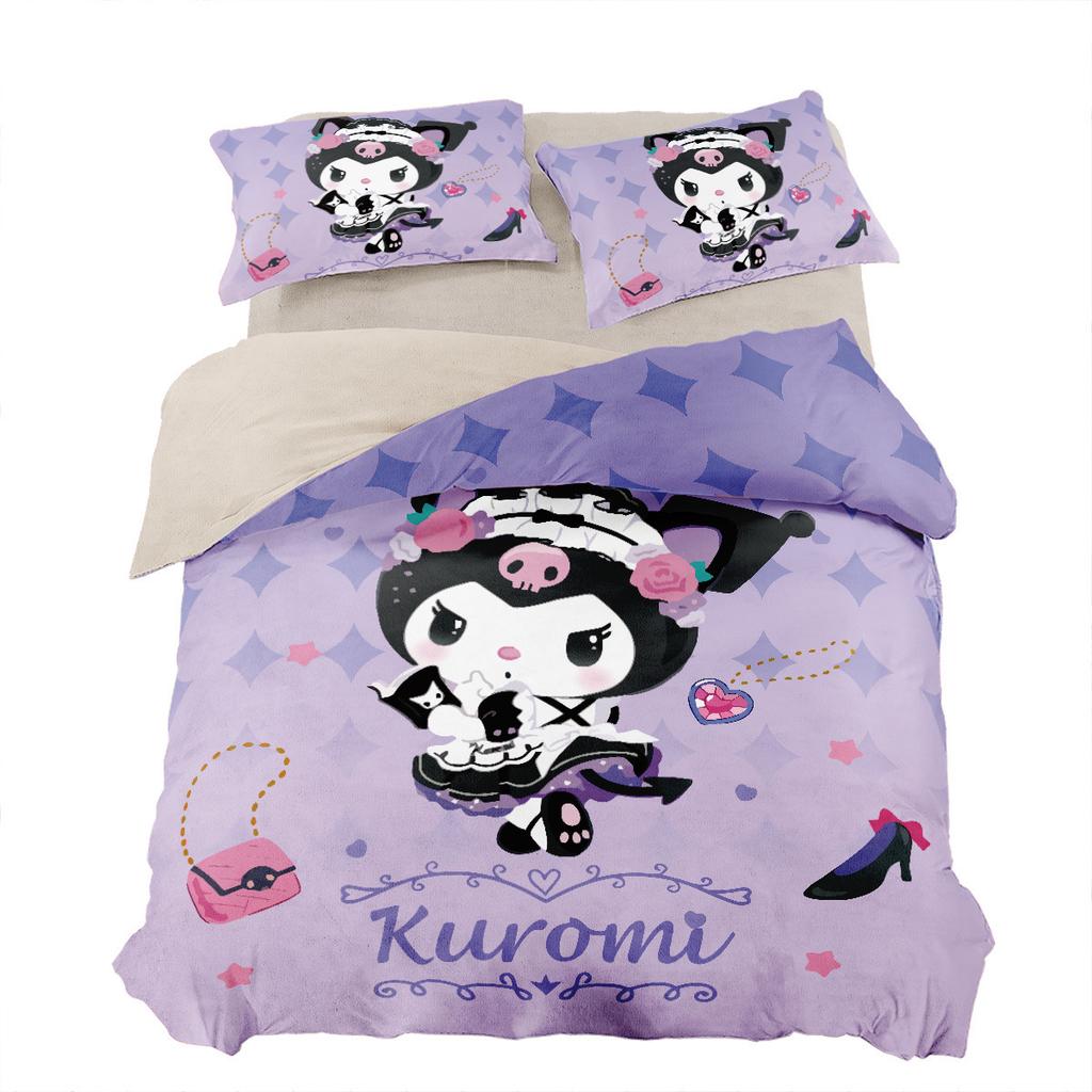 Digital Print Three-Piece Cartoon Cute Kuromi Kuromi Bedding