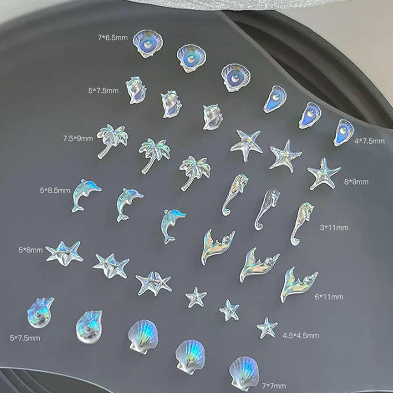 12Grid 60Pcs Ocean Series Nail Charms Ice-Clear Resin Seashell Starfish 3D Mixed Shells DIY Manicure Decorations