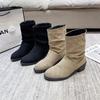 Spring Autumn Womens Ankle Boots 2026 Autumn Fashion New Suede Short Boots Comfortable Non Slip Outdoor Pleated Mid Heeled Shoes