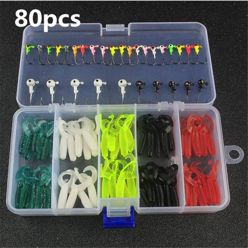 

1 набор рыболовных приманок, силиконовая имитация мягкой рыболовной приманки, аксессуары для рыбалки 80pcs double tail set