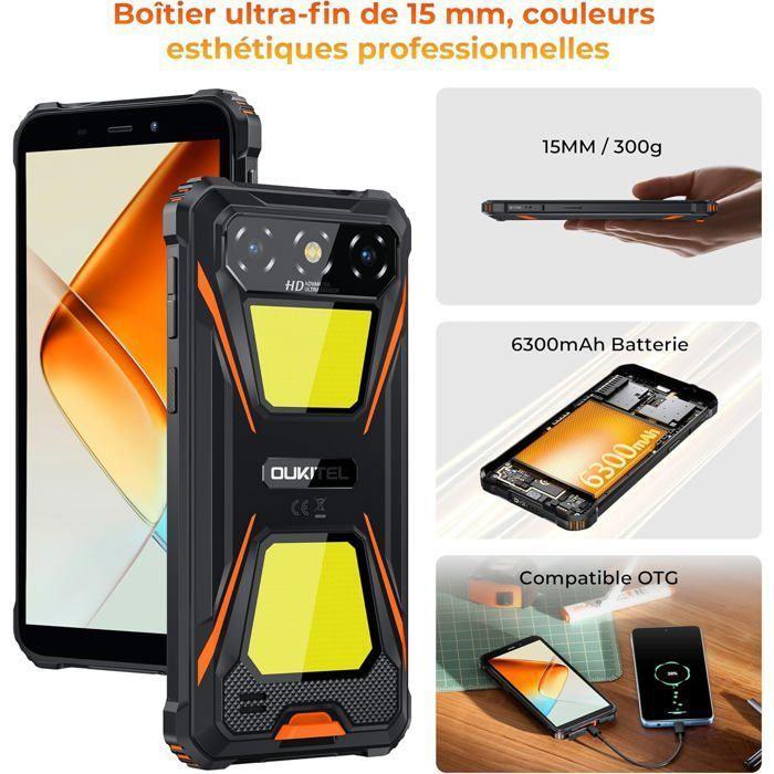 OUKITEL G5 Unbreakable Portable Telephone 16GB+256GB 6" Screen 6300mAh Robust Smartphone 900LM Dual SIM/NFC/GPS Telephone, Black
