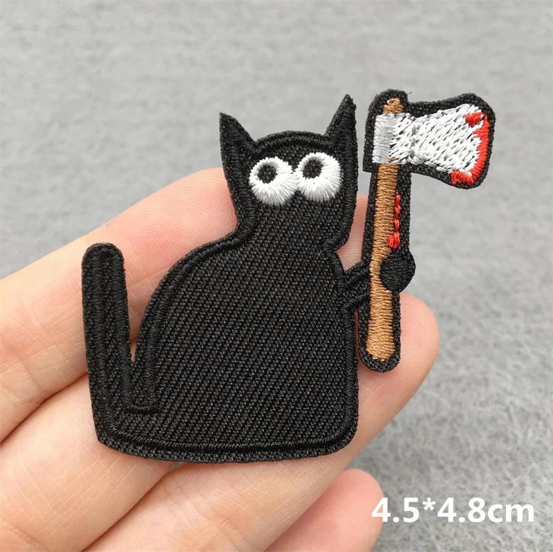 Team Cat Embroidery Patches Appliques For Clothing Diy Sewing Iron On Patches Punk Cartoon Stripes Decoration Accessories