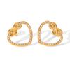 18k Gold Plated Stainless Steel Rhinestone Heart-shaped Earrings with Hollow Design in Sweet Niche Style