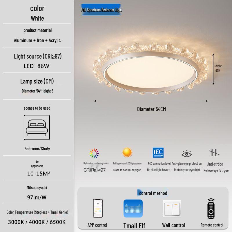 Modern Smart Bedroom Ceiling Light, Full Spectrum Eye-Care, Luxury Design