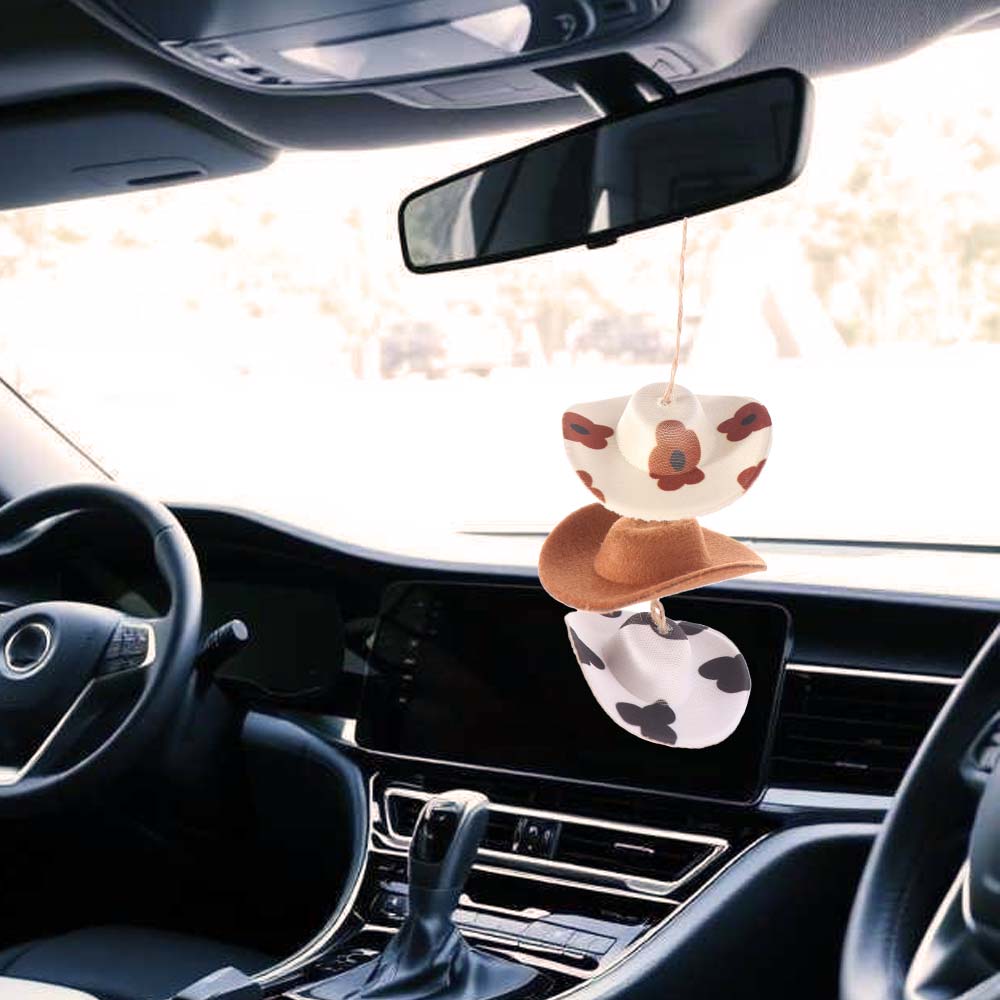 Mini cap Car Pendant Cow pattern Cute Rearview Mirror Pendant Interior Decoration Lightweight Cowboy Hat Car Decoration