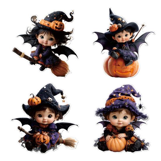 Car Mirror Hanging Decoration Cartoon Witch Cat/Kids 2D Flat Acrylic Pendant Halloween Car Rearview Mirror Ornament for Window Wall Auto Interior