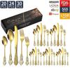 Royal Court 20-piece set ~ Silver Royal Court stainless steel cutlery knife, fork and spoon 20/24/30-piece set retro embossed Western steak knife and