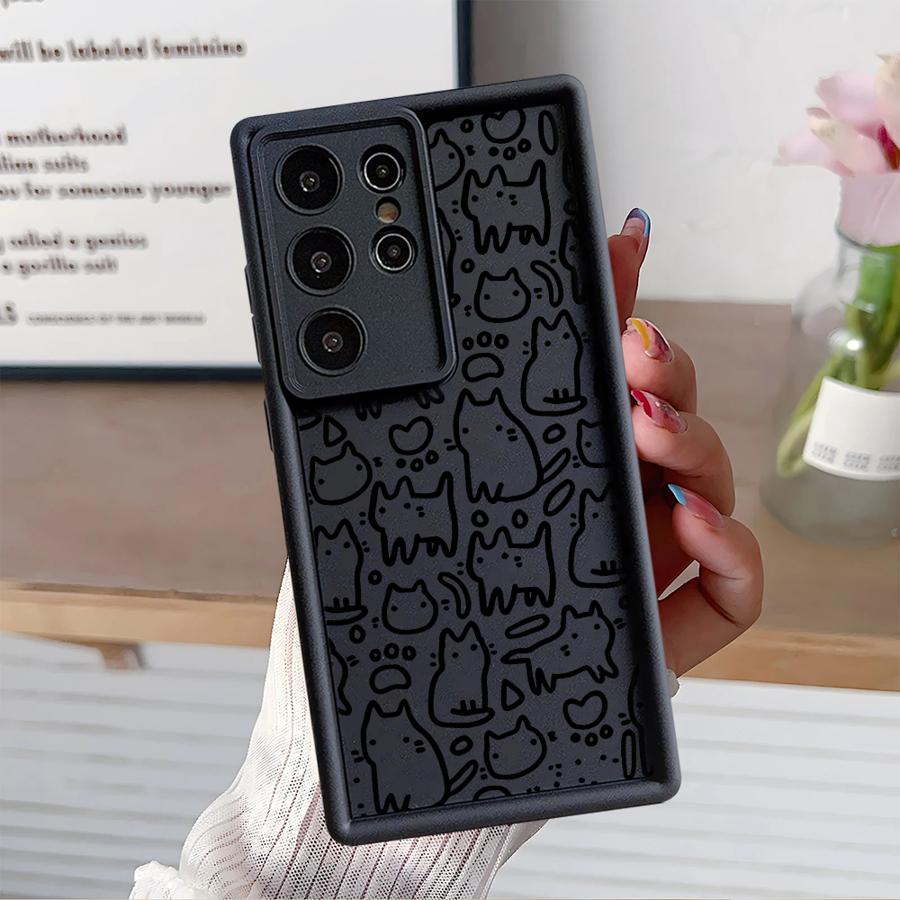 Case for Samsung Galaxy S26 Ultra S21 S25 Edge S20FE S22 S24Ultra S25 S24 Plus S23 FE Phone Cover Cartoon Line Cat