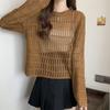 Women's Hollowed Out Knitted Sweater for Spring and Summer Loose Fitting Sun Protection Cover Long Sleeved Unique Top