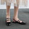 French Vintage Summe Patent Leather Shoes Low Heel Sandals Square Toe Mary Jane High Heels Ladies Double Buckle Elegant Sandals