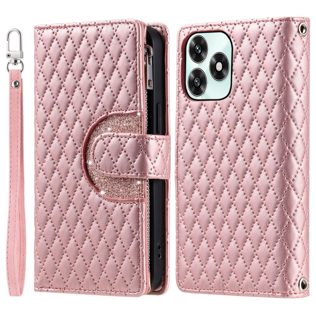 Phone Case For Honor Play10A 4G / X5c Plus 4G / X5c 4G Zipper Pocket Glitter Leather Phone Cover with Wrist Strap