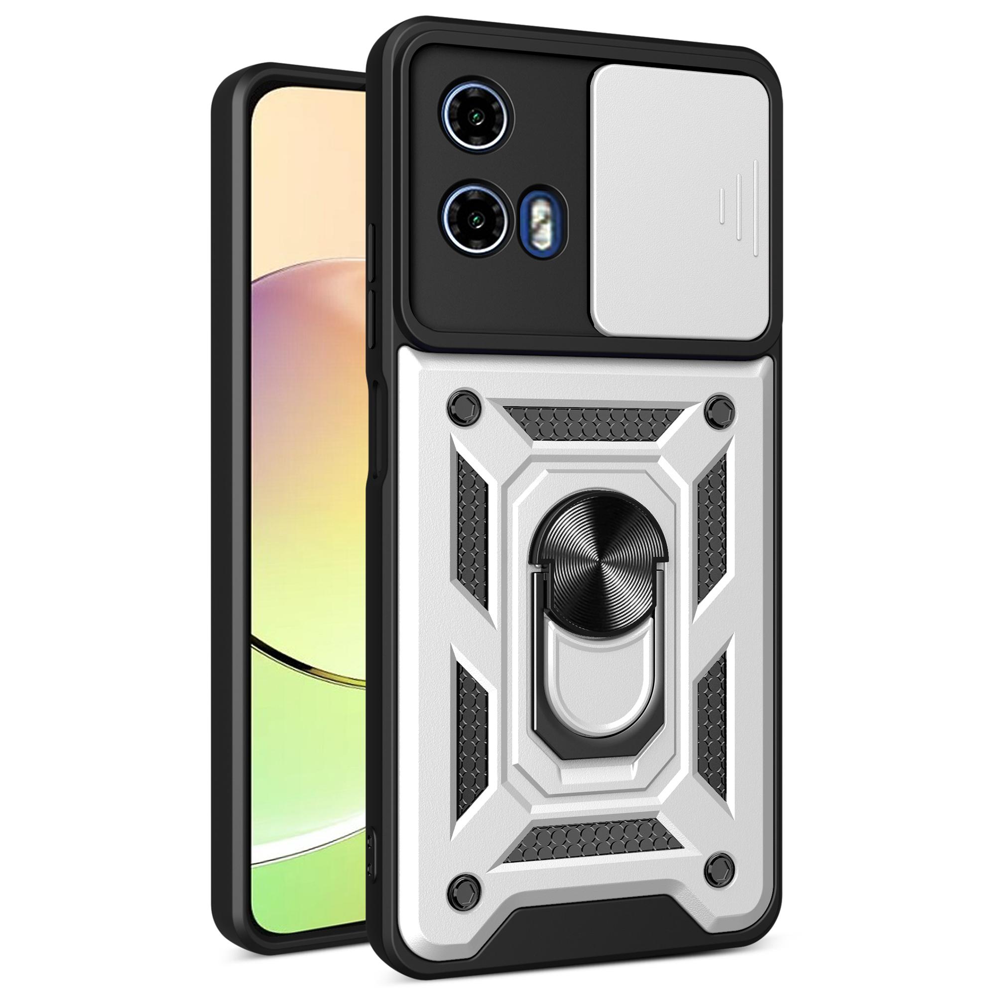 For Motorola Moto G04 4G/G24 4G Phone Shell PC+TPU Back Cover with Lens Protector+Kickstand B