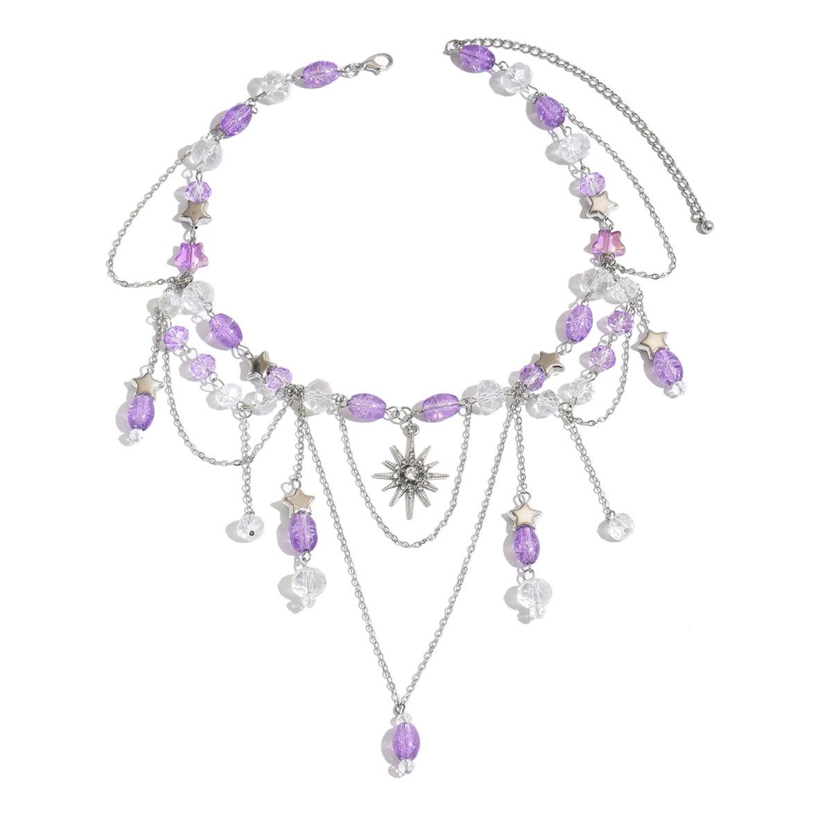 Европейский и американский фиолетовый сказочный ветер с бахромой, подвеска-солнце, ожерелье, женское, винтажное, французское, многослойное ожерелье, ожерелье