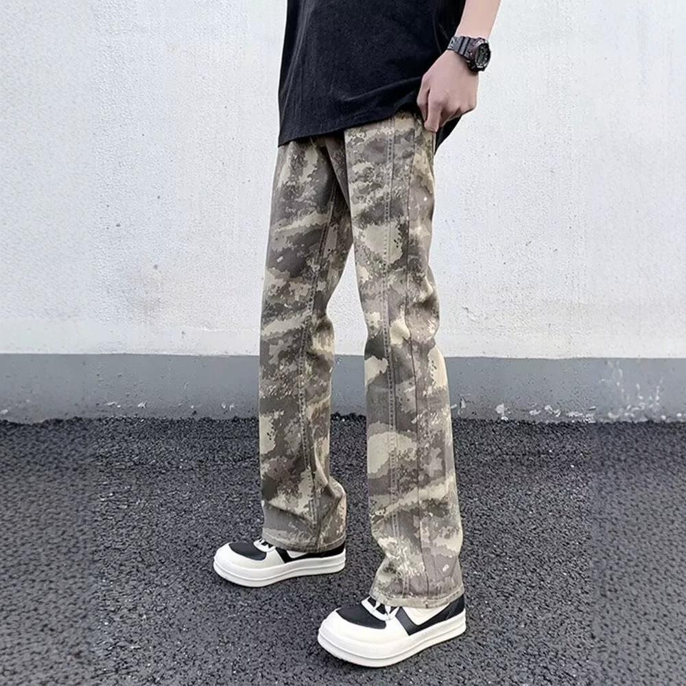 American High Street Washed Camouflage Jeans Men's Autumn Trendy Brand Vibe Pants Slim-fitting and Thin Straight-leg Pants