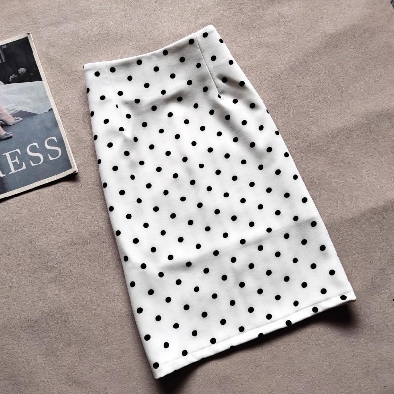 Retro Polka Dot High-Waist Midi-Rock für Damen - Elegant Schlankmachender Bodycon mit Schlitz