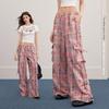 UNIFREE Pink Plaid Distressed Two-Way Cargo Pants